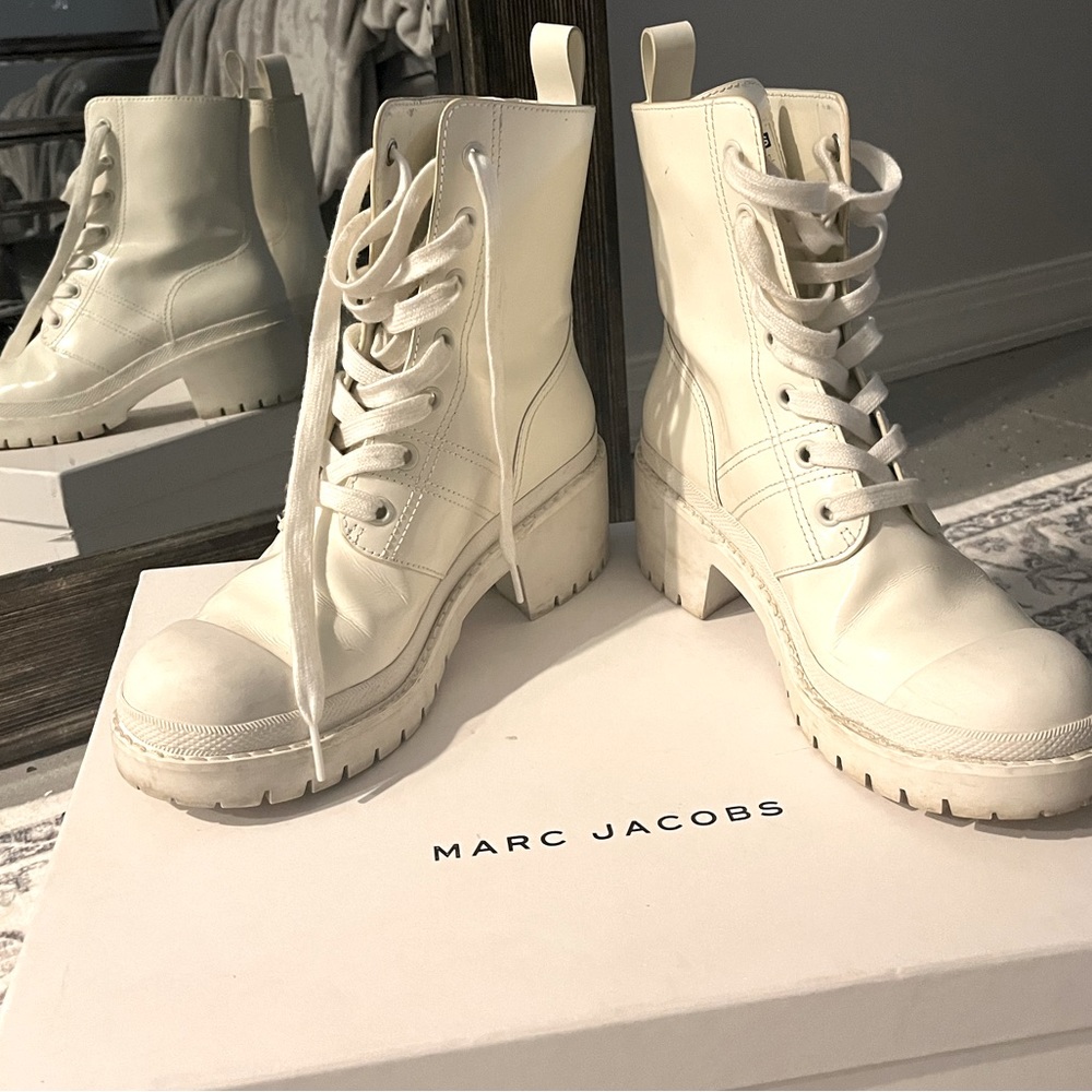 Marc Jacobs white patent leather combat boots